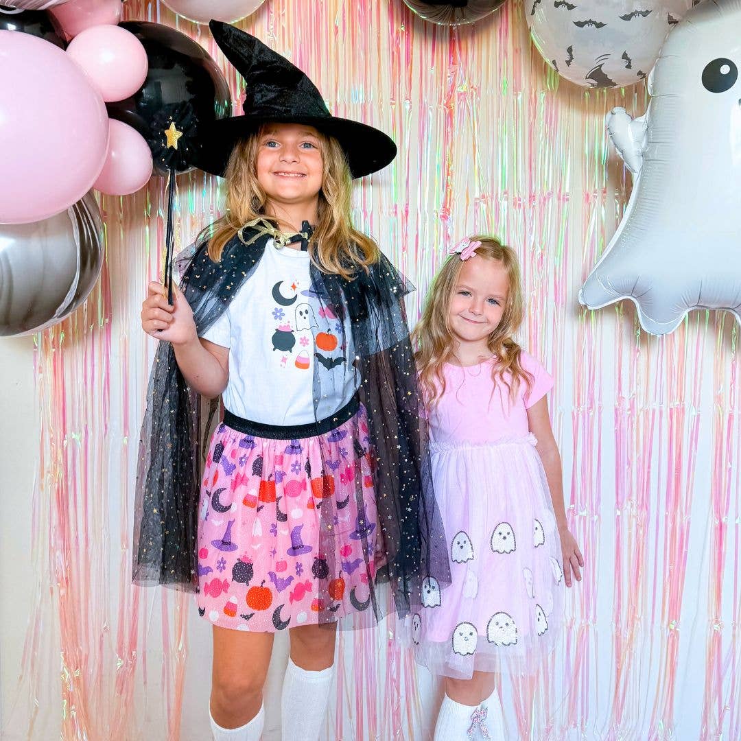 Ghost Sequin Halloween Short Sleeve Tutu Dress - Kids Dress