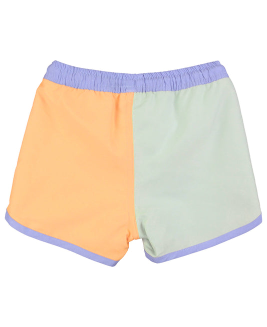 Boys Periwinkle, Frost Green, and Ginger Color Block Dolphin Hem Swim Trunks