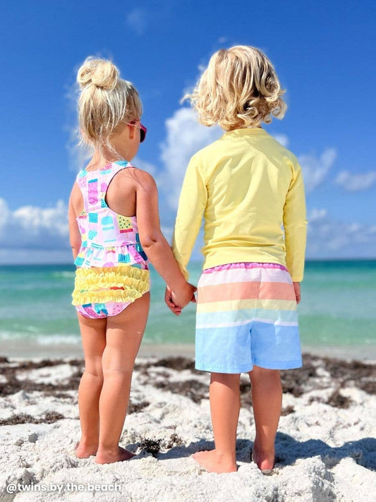 Girls Ice Cream Social Peplum Tankini 2-Piece Swimsuit with Signature Rear Ruffles