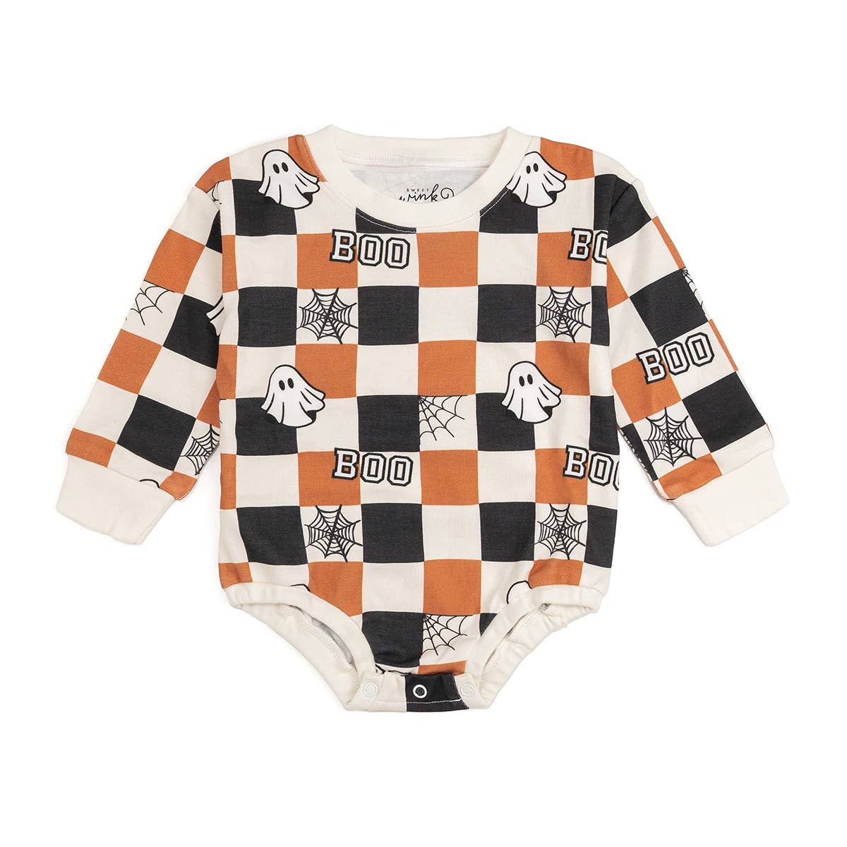 Boo Checkered Halloween Long Sleeve Romper - Baby Clothing