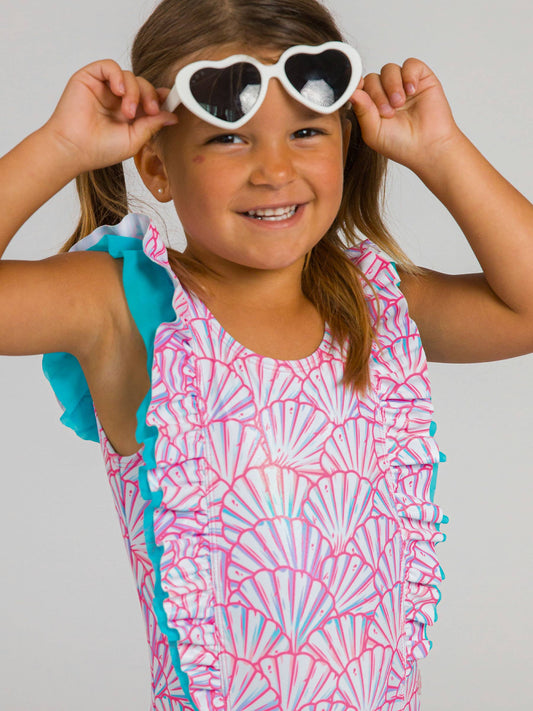 Girls Pink Magical Mermaids Waterfall One Piece Swimsuit