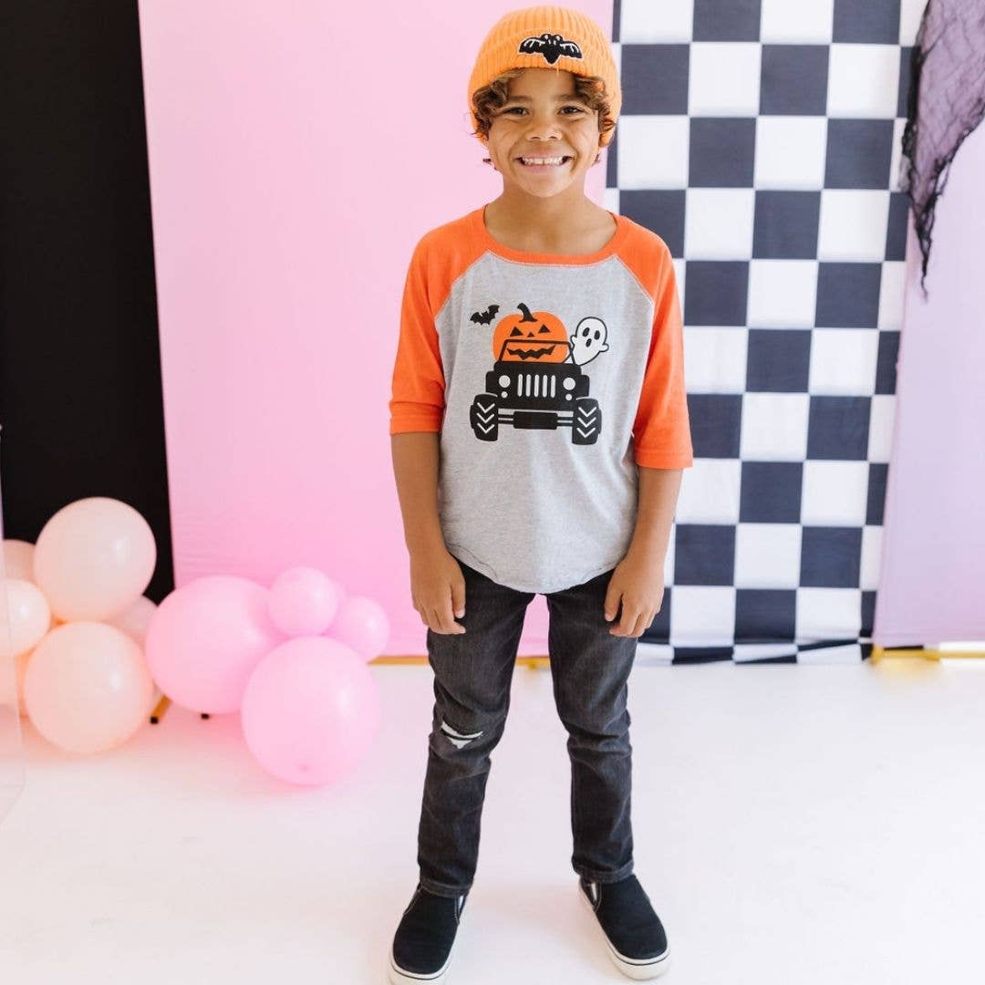 Pumpkin Monster Truck Halloween 3/4 Shirt - Boys Clothing