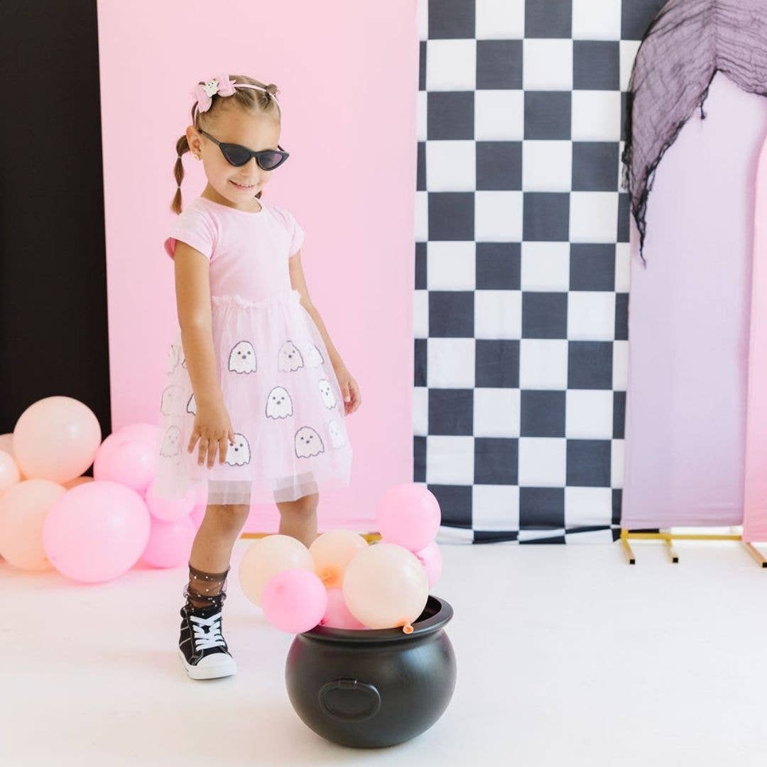 Ghost Sequin Halloween Short Sleeve Tutu Dress - Kids Dress