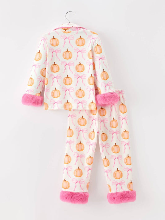 Pumpkin Bow Fur Pajama Set