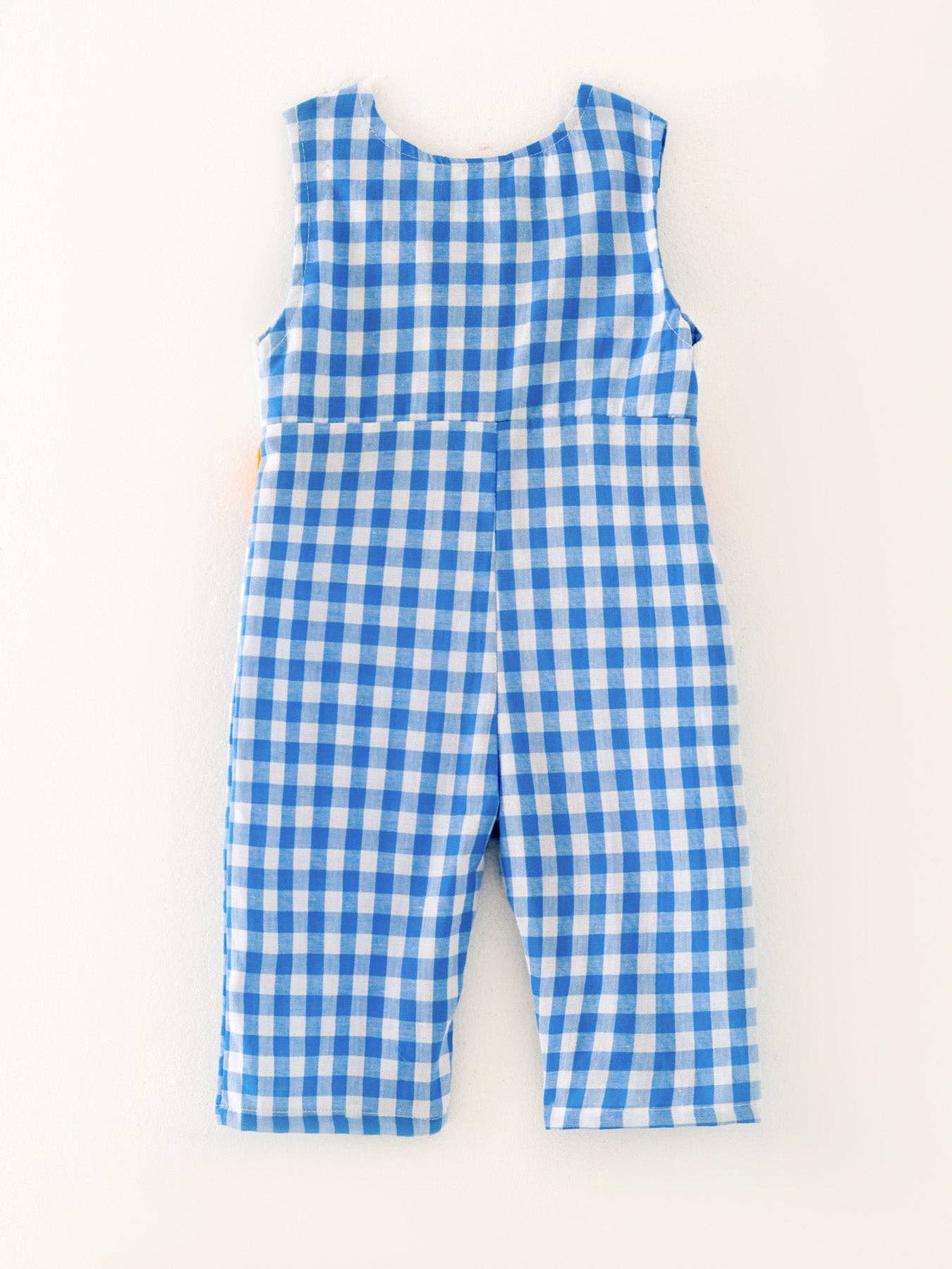 Pumpkin Blue Boys Smocking Embroidered Plaid Romper
