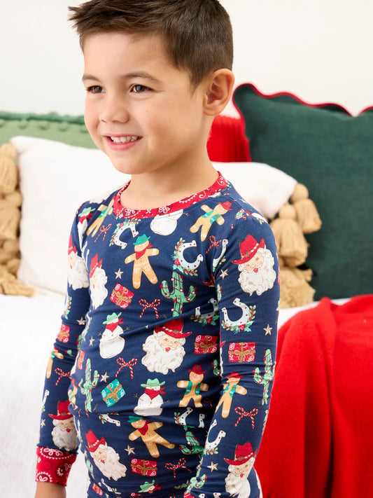 SoftSnooze™ Kids Bamboo Viscose Giddy Up Santa Western Christmas Long Sleeve Pajama Set