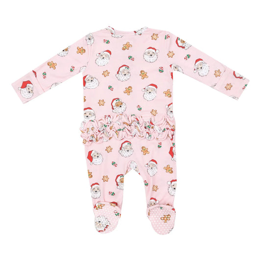 2 Way Zipper Footie - Vintage Santas Pink