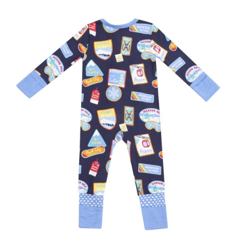 2 Way Zipper Romper - Vintage Ski Patches