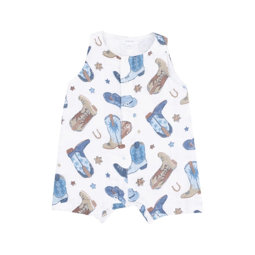 Sleeveless Shortie Romper - Cowboy Boots Blue