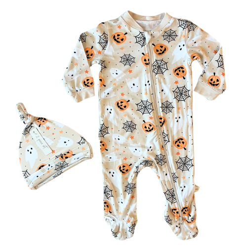 Halloween Vibes Bamboo Footie with Hat