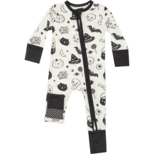 2 Way Zipper Romper - Black and White Halloween Glow in the Dark