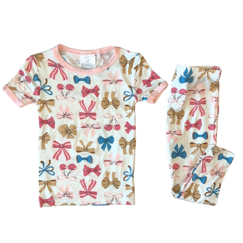 Cherry Bows Bamboo Short Sleeve Pajama Set