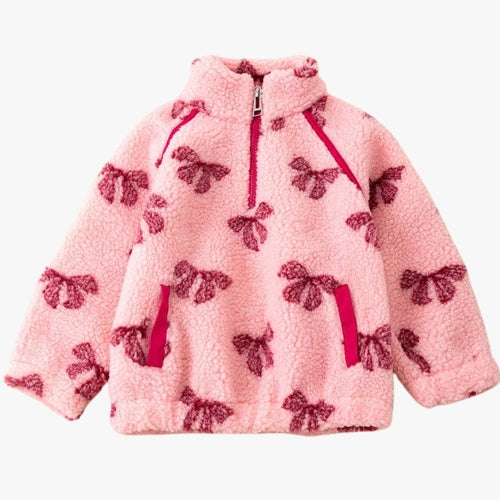 Girls Fuchsia coquette bow sherpa pullover