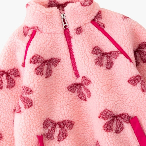 Girls Fuchsia coquette bow sherpa pullover