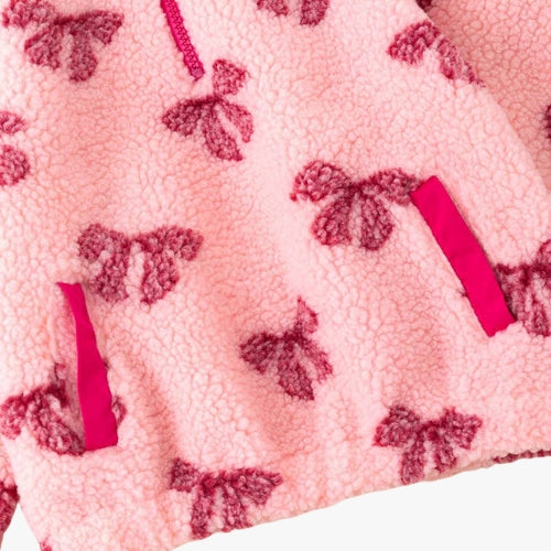 Girls Fuchsia coquette bow sherpa pullover