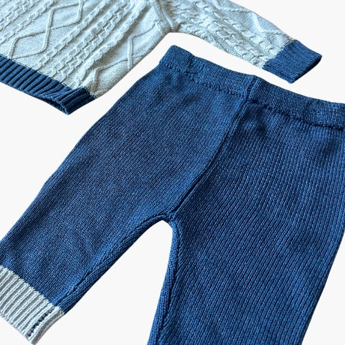 Cable Knit Sweater Set - Blue