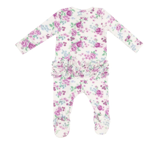 2 Way Zipper Ruffle Front Footie - Cute Little Roses