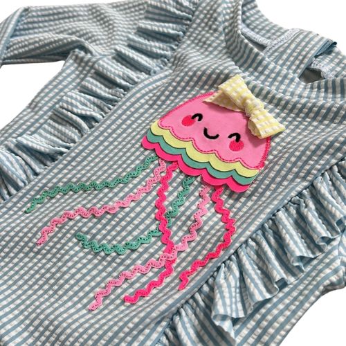 Seersucker Jelly Fish Rashguard One Piece Swimsuit