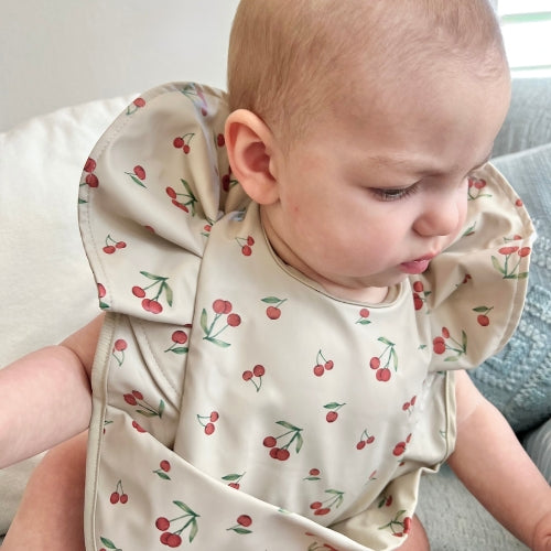 Cherry Print Ruffle Waterproof Baby Bib