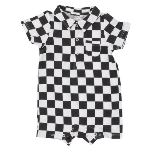 Black Checkerboard Bamboo Polo Shortie Romper