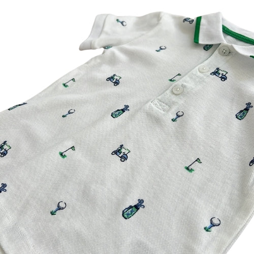 Golf Polo Short Sleeve Shirt and Green Seersucker Shorts Set