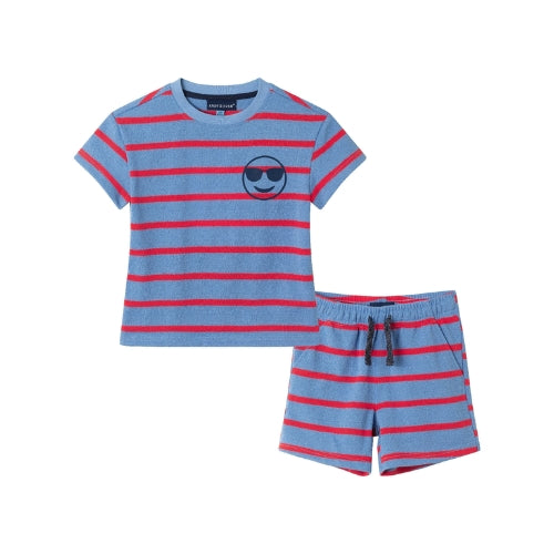 Textured Terry Smiley Striped Matching Set