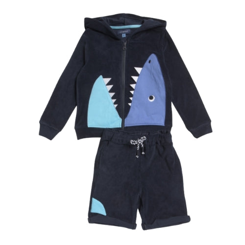 Textured Terry Shark Hoodie and Shorts Matching Set