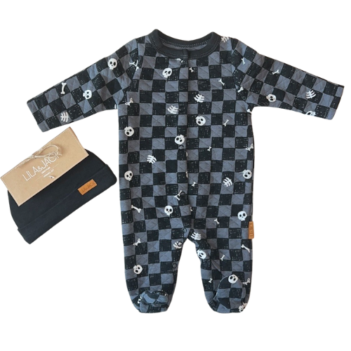 Checkerboard Quilted Skull Footie with Hat