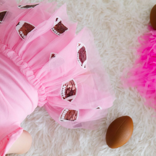 Football Sequin Short Sleeve Tutu Bodysuit