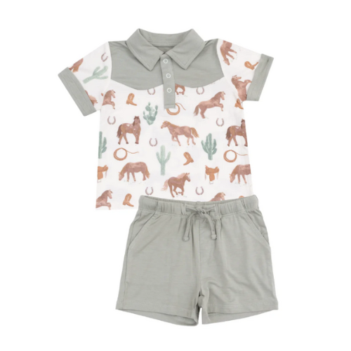 Cowboy Polo Shirt and Short - Western Horses