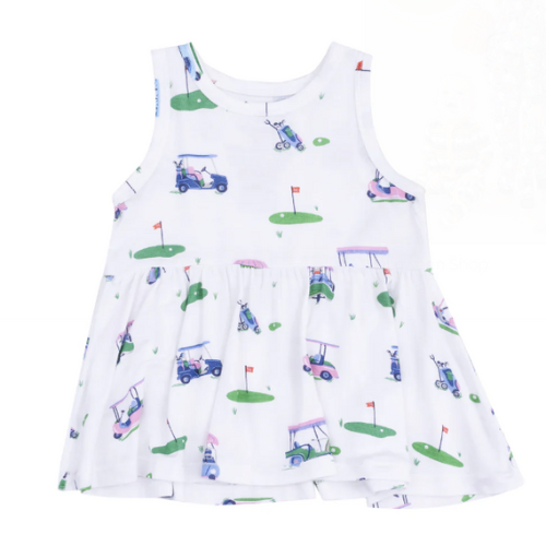 Peplum Tank Top and Bike Short - Vintage Golf Carts Pink