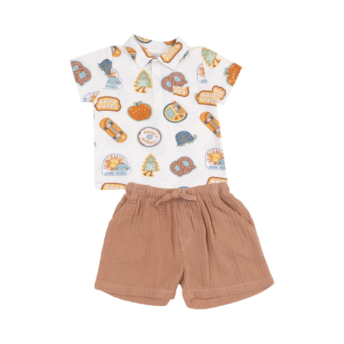 Polo Shirt and Muslin Short - Groovy Vibes