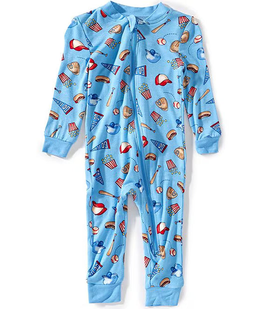 Baby Boys Bamboo Long Sleeve Baseball Inspired Printed Romper