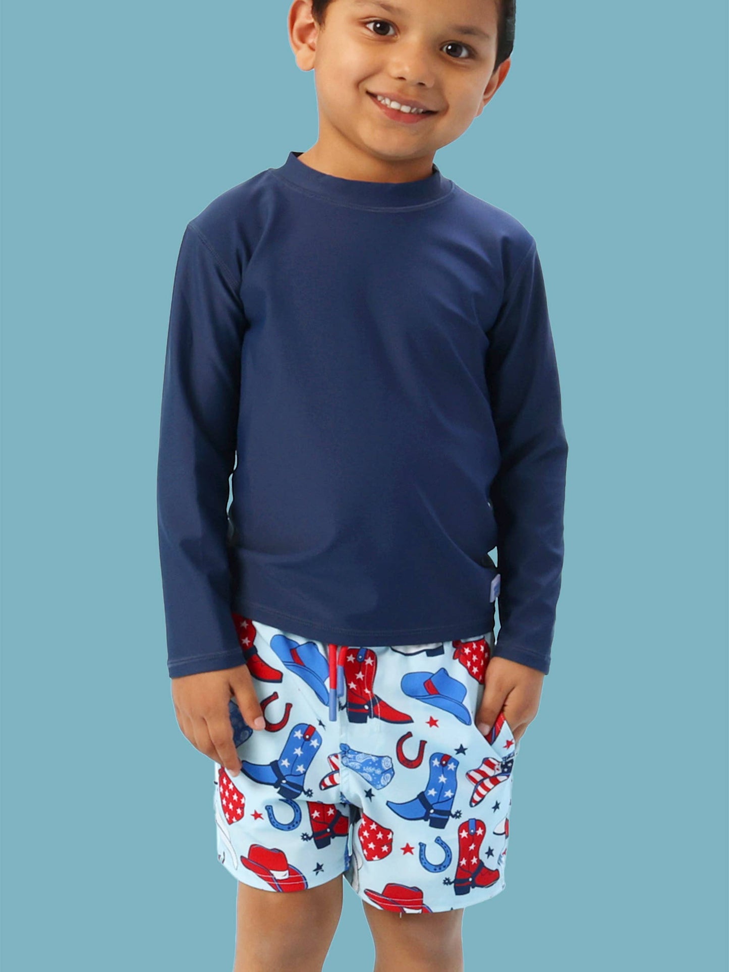 Boys Blue Stars & Spurs Performance Hybrid Swim Trunks