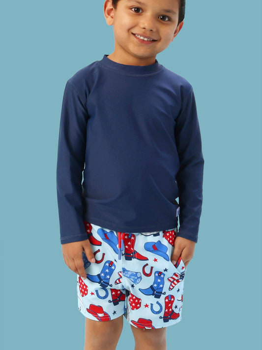 Boys Blue Stars & Spurs Performance Hybrid Swim Trunks