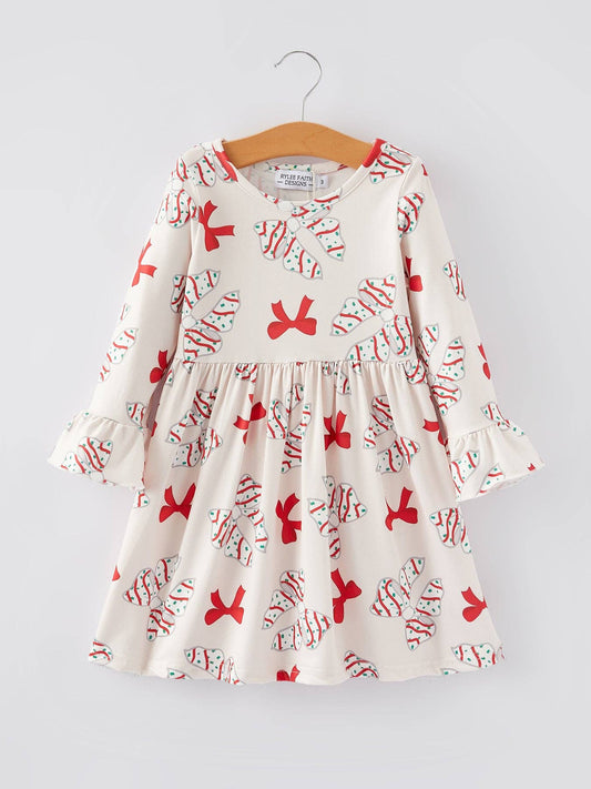 Christmas Bows Print Girls Dress