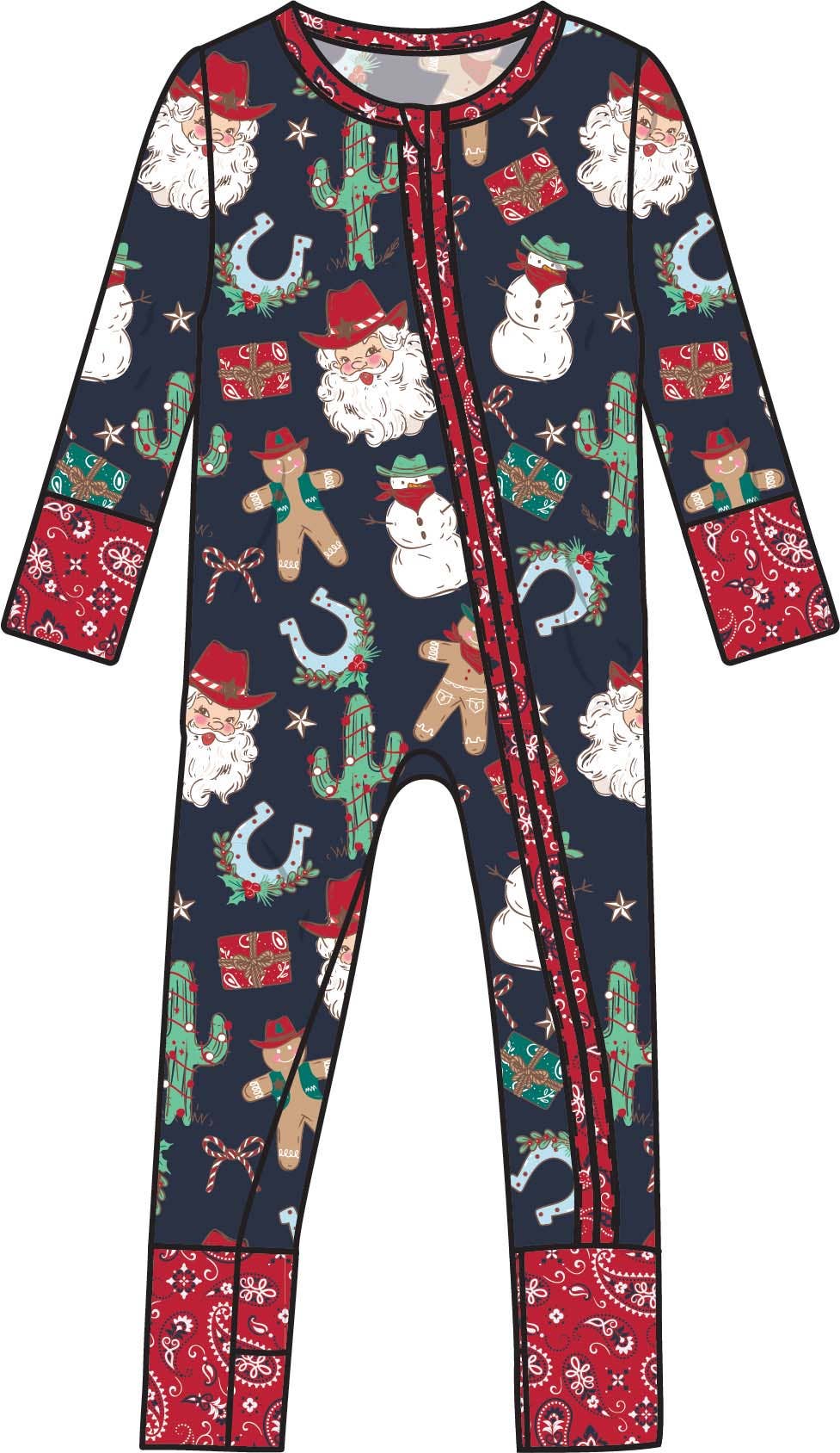SoftSnooze™ Baby Bamboo Viscose Giddy Up Santa Western Christmas Convertible One Piece Footie Pajama