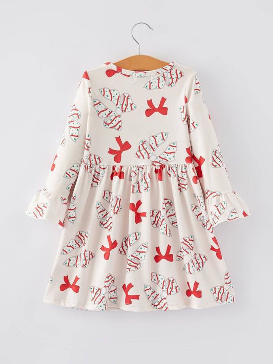 Christmas Bows Print Girls Dress