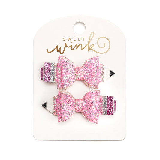 Pink Pencil Bow Clip Set - Hair Bows - Back To School