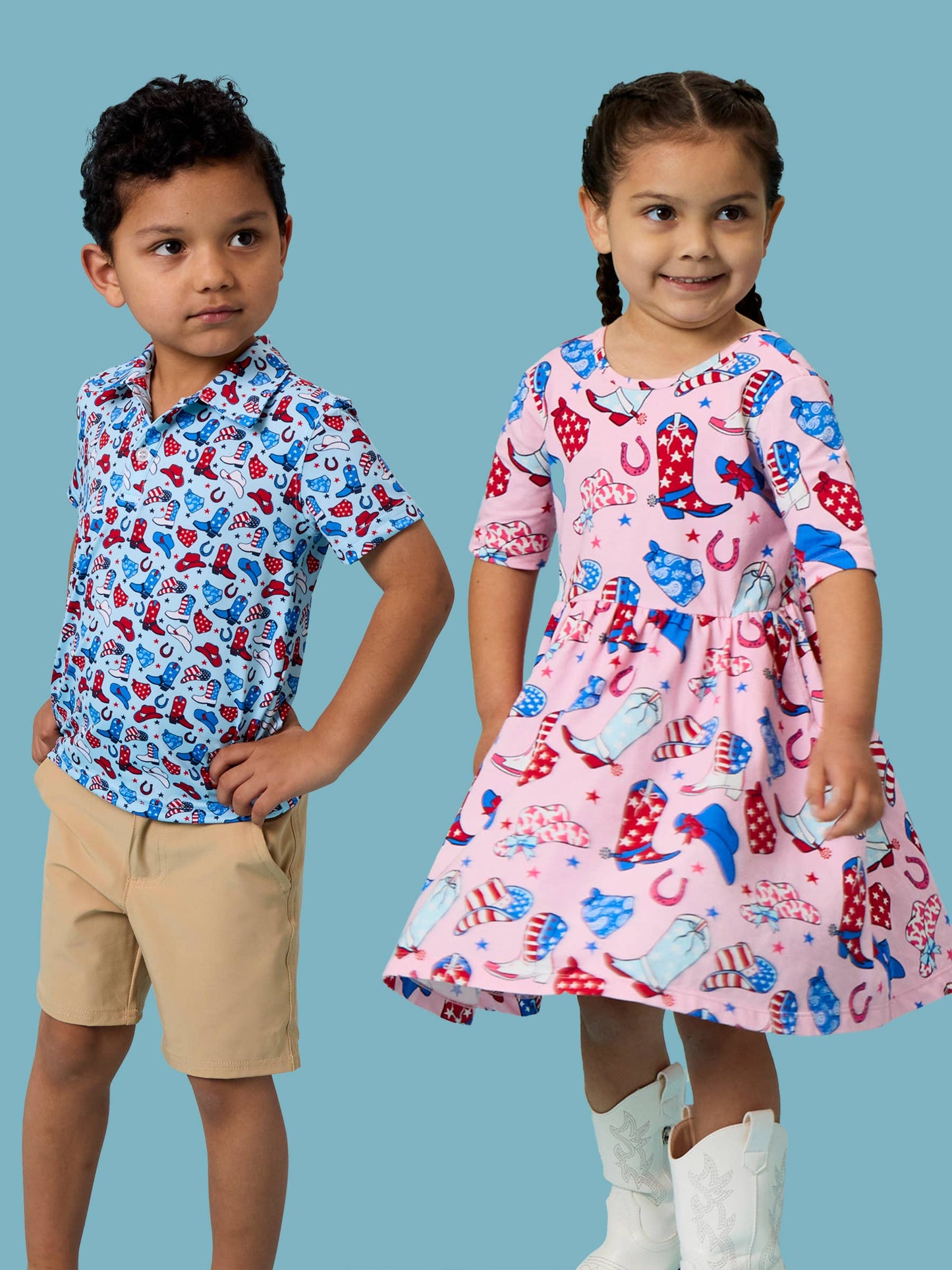 Boys Blue Stars & Spurs Knit Short Sleeve Performance Polo