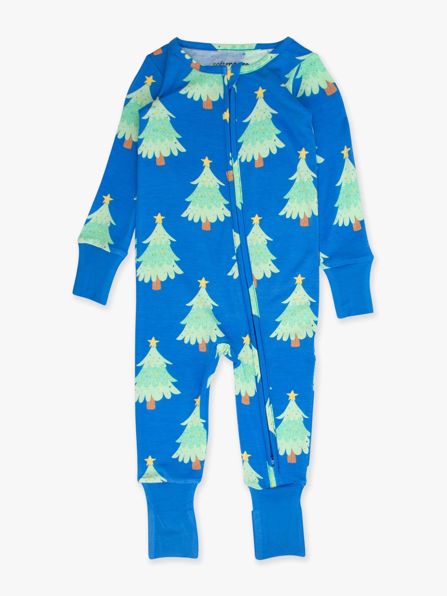 SoftSnooze™ Baby Bamboo Viscose Blue Twinkling Trees Convertible One Piece Footie Pajama