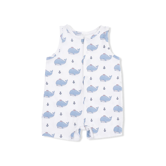 Bubbly Sailor Whales Blue - Sleeveless Shortie Romper