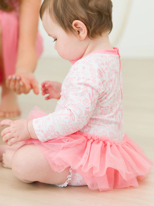 Baby Girls By the Seaside Tulle Skirted One Piece Rash Guard Swimsuit