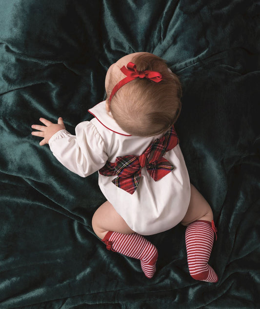 White Tartan Bow Baby Bubble