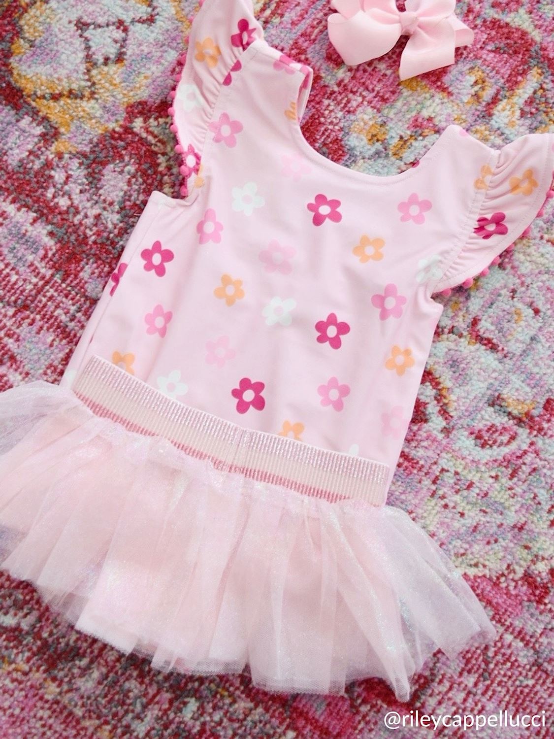 Daisy/Check Reversible One-Piece Swimsuit with Tutu