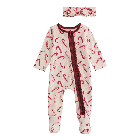 Candy Cane Sleeper Footie and Headband