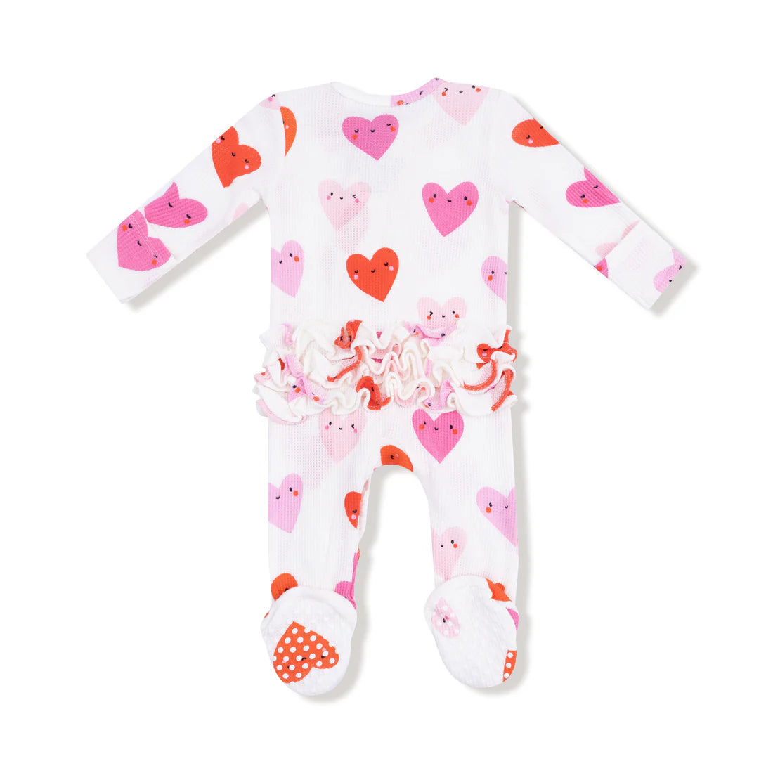 2 Way Zipper Ruffle Front Footie - Happy Hearts
