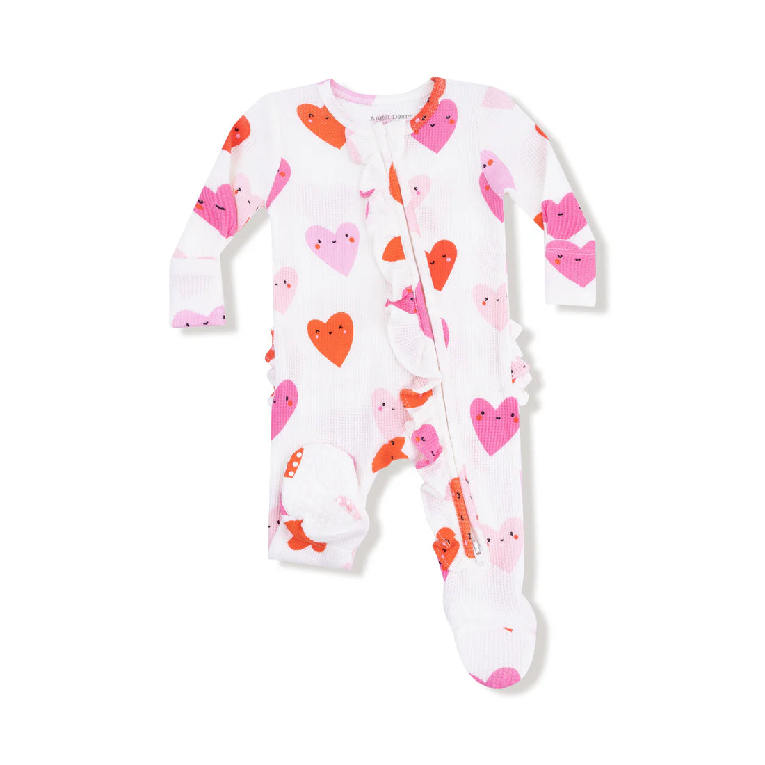 2 Way Zipper Ruffle Front Footie - Happy Hearts