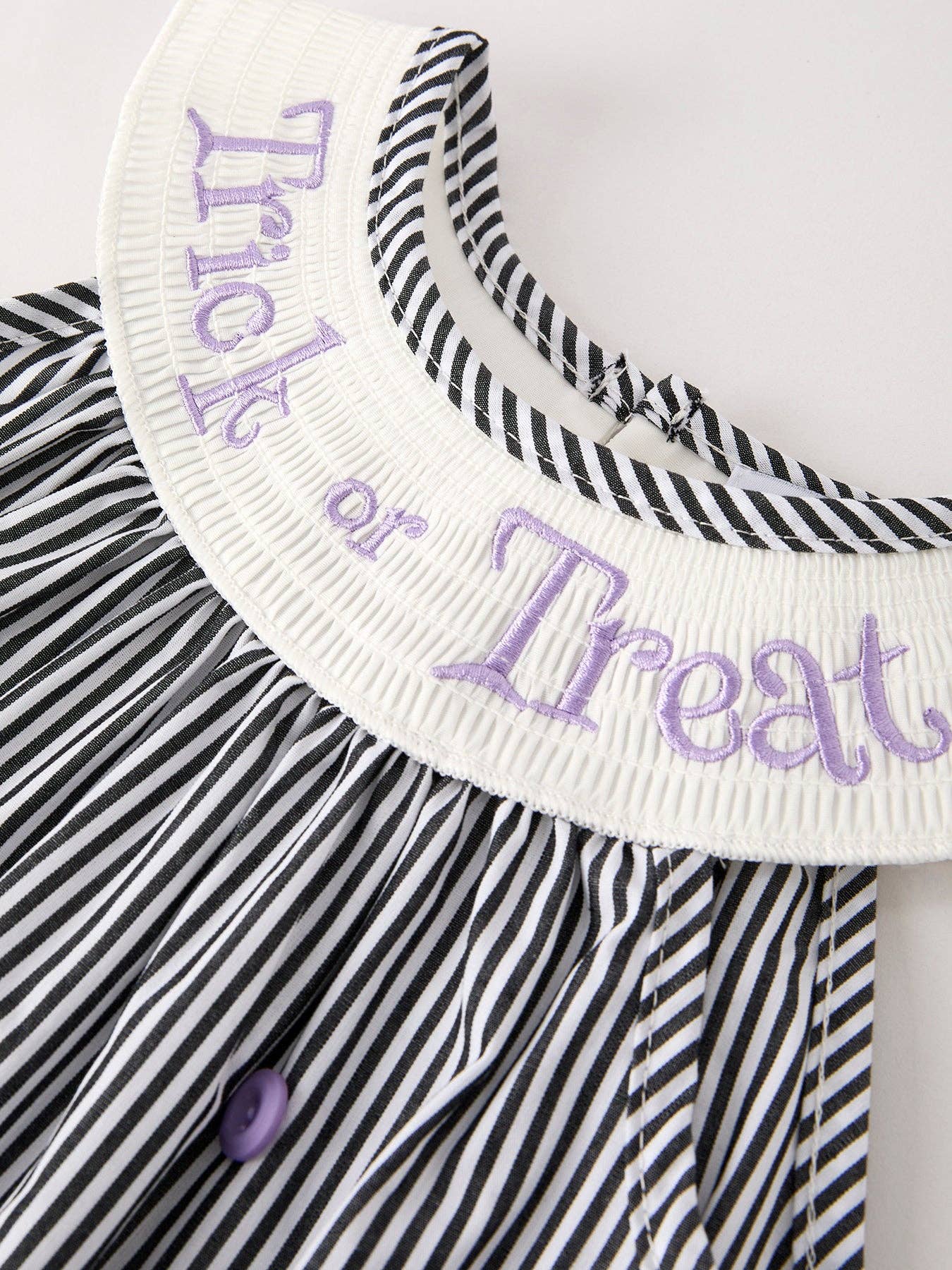 Halloween Striped "Trick Or Treat" Smock Embroidered Girl Dress
