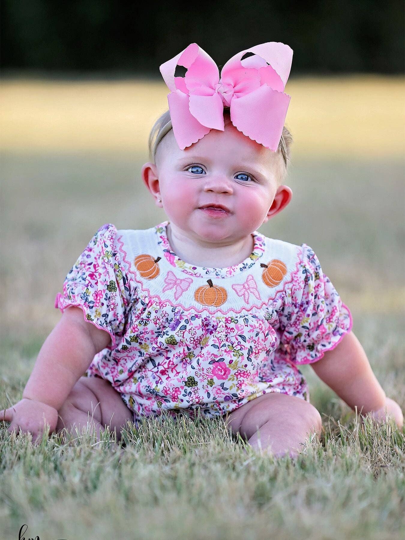 Girls Pumpkin Smocking Embroidered Romper